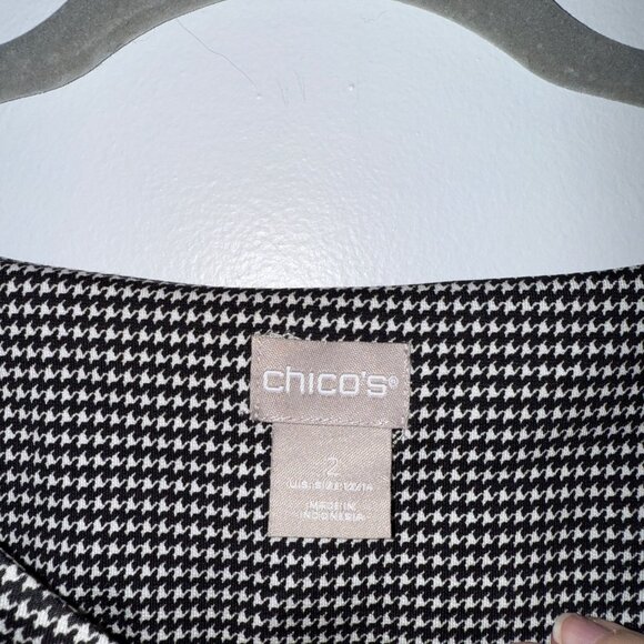 Chicos Womens Black & White Houndstooth Top W/ Gold Button Detail US Size L - Picture 5 of 6